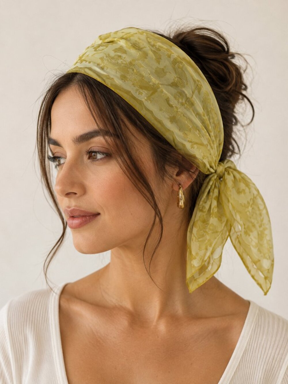 Deep Yellow Vintage Women's Scarf Head Wrap Sheer 26" x 26"Japan